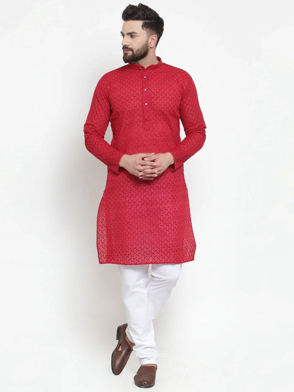 Jompers Men's Maroon Chikan Kurta with Churidar - Distacart