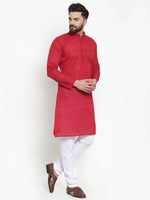 Thumbnail for Jompers Men's Maroon Chikan Kurta with Churidar - Distacart