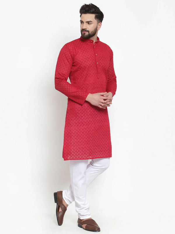 Jompers Men's Maroon Chikan Kurta with Churidar - Distacart