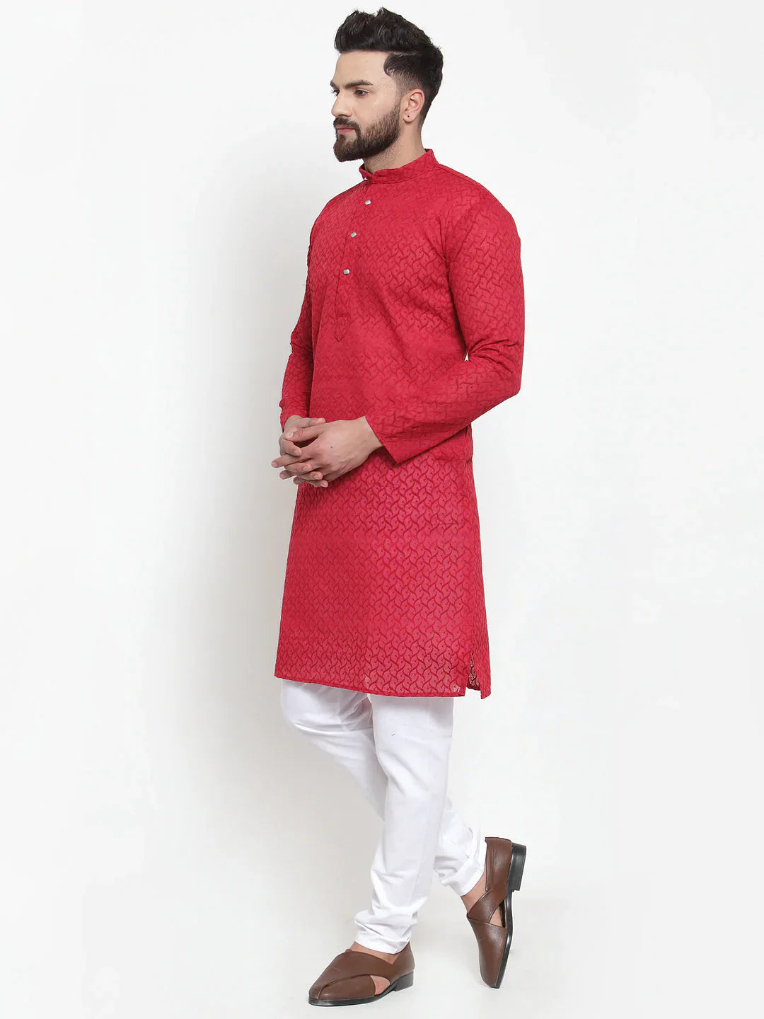 Jompers Men's Maroon Chikan Kurta with Churidar - Distacart