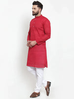 Thumbnail for Jompers Men's Maroon Chikan Kurta with Churidar - Distacart