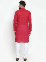 Thumbnail for Jompers Men's Maroon Chikan Kurta with Churidar - Distacart