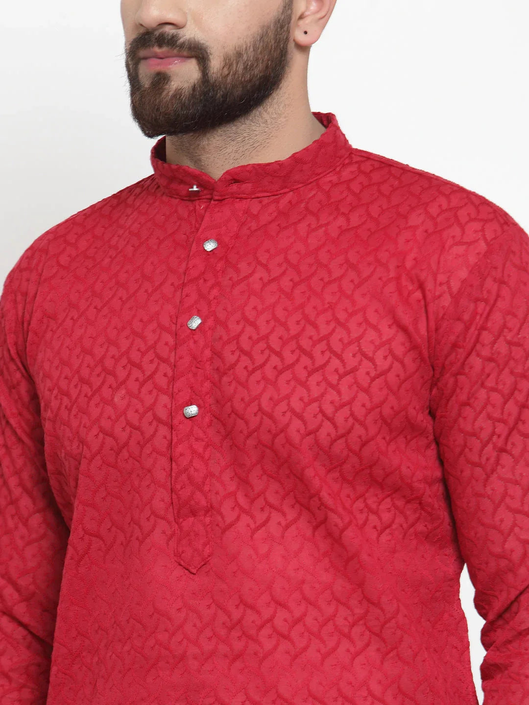 Jompers Men's Maroon Chikan Kurta with Churidar - Distacart