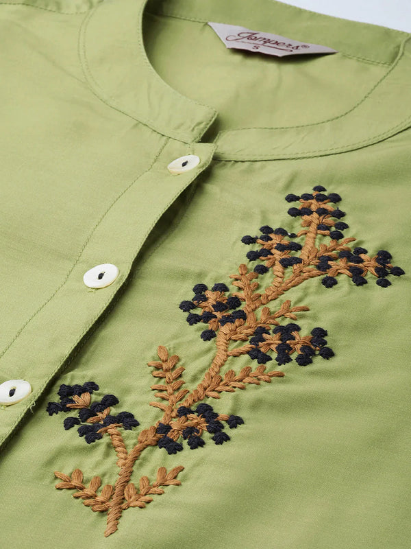 Jompers Women's Green Embroidered Detail Kurta with Trousers - Distacart