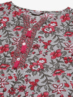 Thumbnail for Jompers Women's Grey & Magenta Block Print Pure Cotton Kurta with Trousers & Dupatta - Distacart