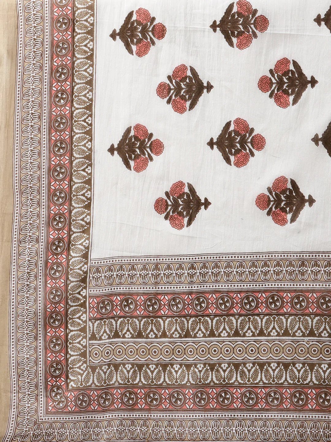 Jompers Women's Beige & Pink Block Print Pure Cotton Kurta with Trousers & Dupatta - Distacart
