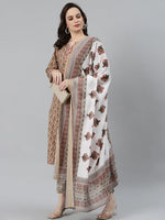 Thumbnail for Jompers Women's Beige & Pink Block Print Pure Cotton Kurta with Trousers & Dupatta - Distacart