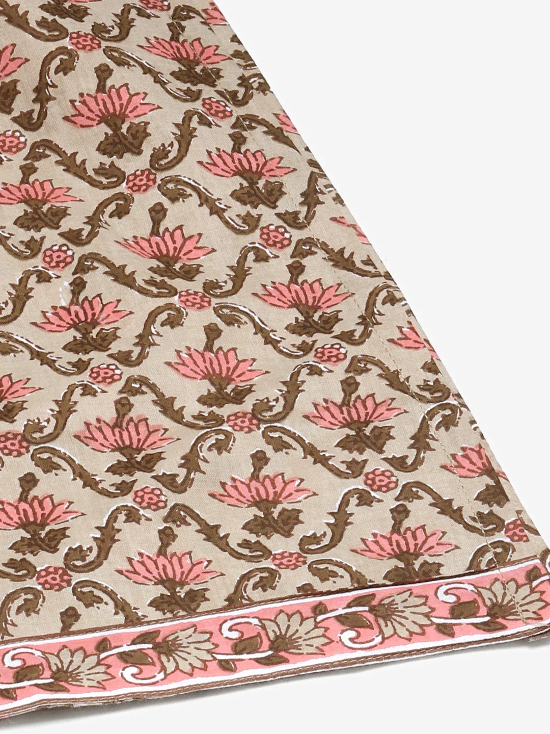 Jompers Women's Beige & Pink Block Print Pure Cotton Kurta with Trousers & Dupatta - Distacart