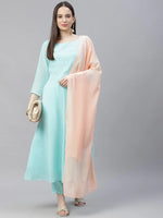 Thumbnail for Jompers Women's Turquoise Blue Embroidered Regular Sequinned Kurta with Trousers & Dupatta - Distacart
