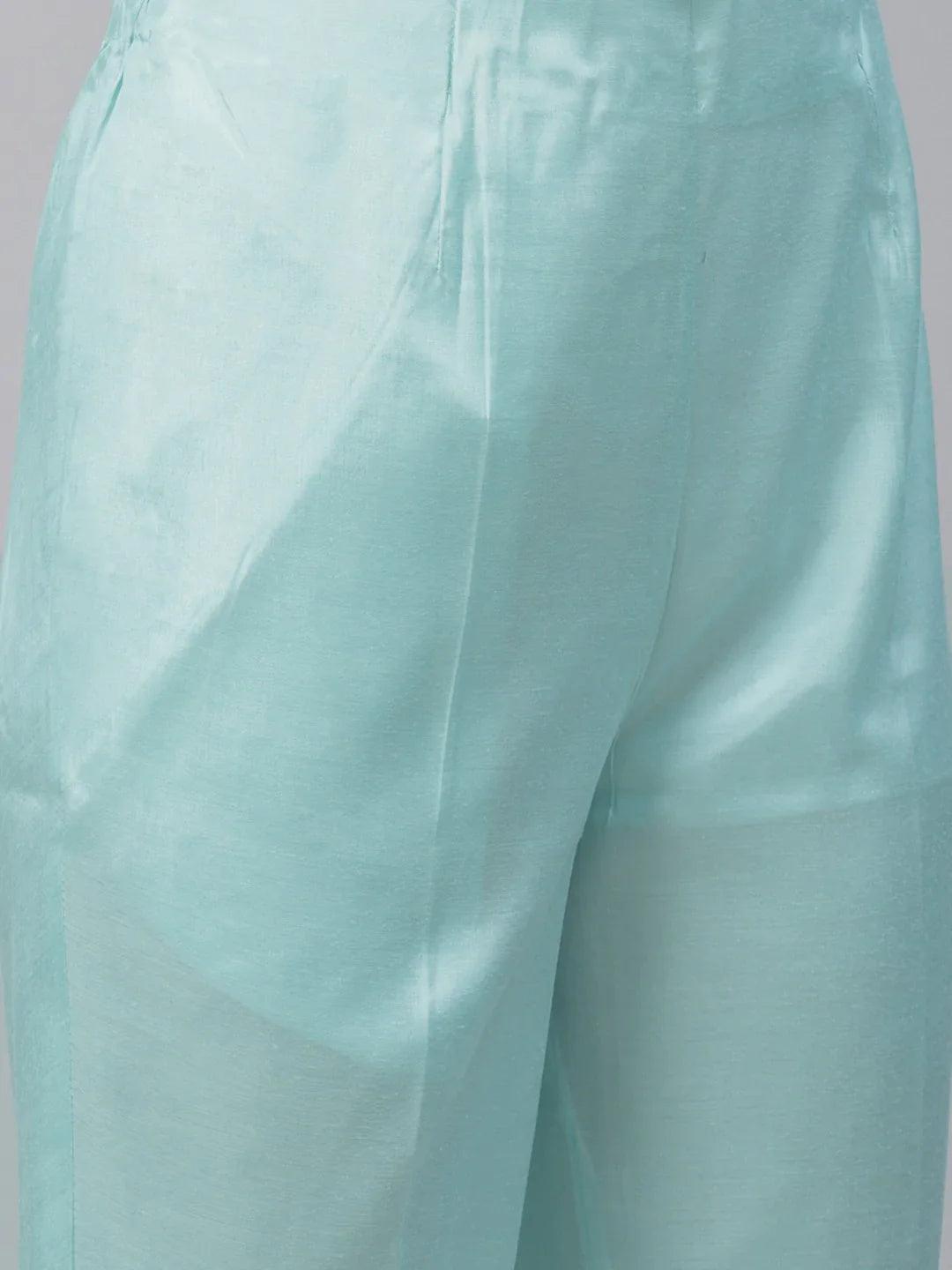 Jompers Women's Turquoise Blue Embroidered Regular Sequinned Kurta with Trousers & Dupatta - Distacart