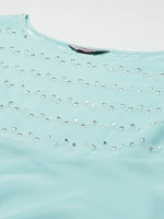 Thumbnail for Jompers Women's Turquoise Blue Embroidered Regular Sequinned Kurta with Trousers & Dupatta - Distacart