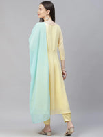 Thumbnail for Jompers Women's Yellow Embroidered Regular Sequinned Kurta with Trousers & Dupatta - Distacart