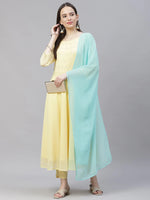 Thumbnail for Jompers Women's Yellow Embroidered Regular Sequinned Kurta with Trousers & Dupatta - Distacart
