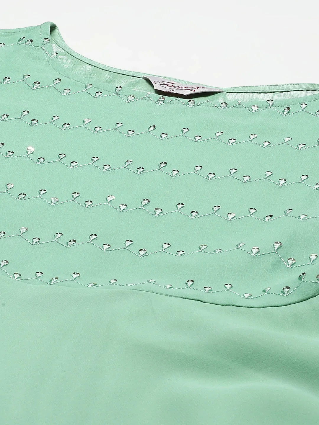 Jompers Women's Sea Green Embroidered Regular Sequinned Kurta with Trousers & Dupatta - Distacart