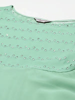 Thumbnail for Jompers Women's Sea Green Embroidered Regular Sequinned Kurta with Trousers & Dupatta - Distacart