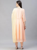 Thumbnail for Jompers Women's Peach Embroidered Regular Sequinned Kurta with Trousers & Dupatta - Distacart