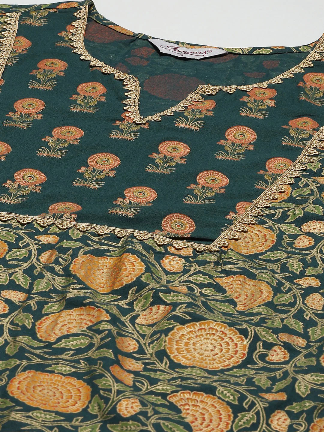 Jompers Women's Green Ethnic Motifs Printed Pure Cotton Kurta with Trousers & Dupatta - Distacart