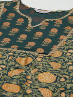 Thumbnail for Jompers Women's Green Ethnic Motifs Printed Pure Cotton Kurta with Trousers & Dupatta - Distacart