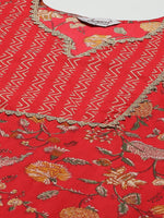 Thumbnail for Jompers Women's Red Ethnic Motifs Printed Regular Pure Cotton Kurta with Trousers & Dupatta - Distacart