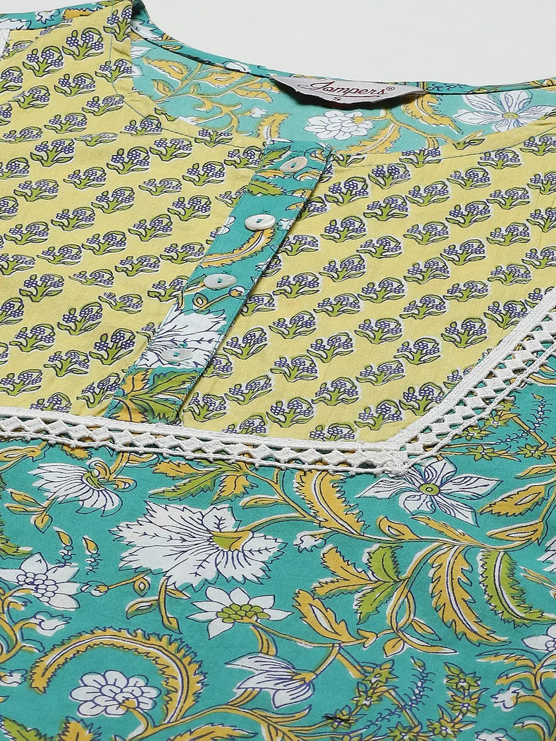 Jompers Women's Green Ethnic Motifs Printed Pure Cotton Kurta with Trousers & Dupatta - Distacart