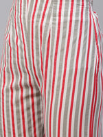 Thumbnail for Jompers Women's Red & Off-White Ethnic Motifs Printed Kurta with Trousers & Dupatta - Distacart