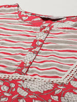 Thumbnail for Jompers Women's Red & Off-White Ethnic Motifs Printed Kurta with Trousers & Dupatta - Distacart