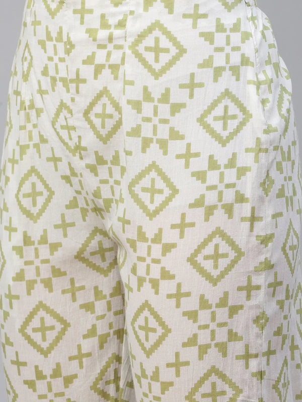 Jompers Women's Green Ethnic Motifs Printed Pure Cotton Kurta with Trousers & Dupatta - Distacart