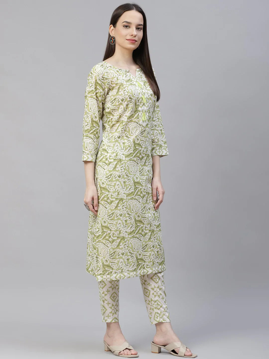 Jompers Women's Green Ethnic Motifs Printed Pure Cotton Kurta with Trousers & Dupatta - Distacart