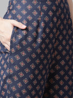 Thumbnail for Jompers Women's Blue & Maroon Printed Regular Pure Cotton Kurta with Trousers & With Dupatta - Distacart