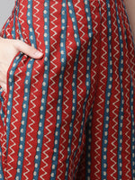 Thumbnail for Jompers Women's Maroon & Blue Printed Regular Pure Cotton Kurta with Trousers & With Dupatta - Distacart