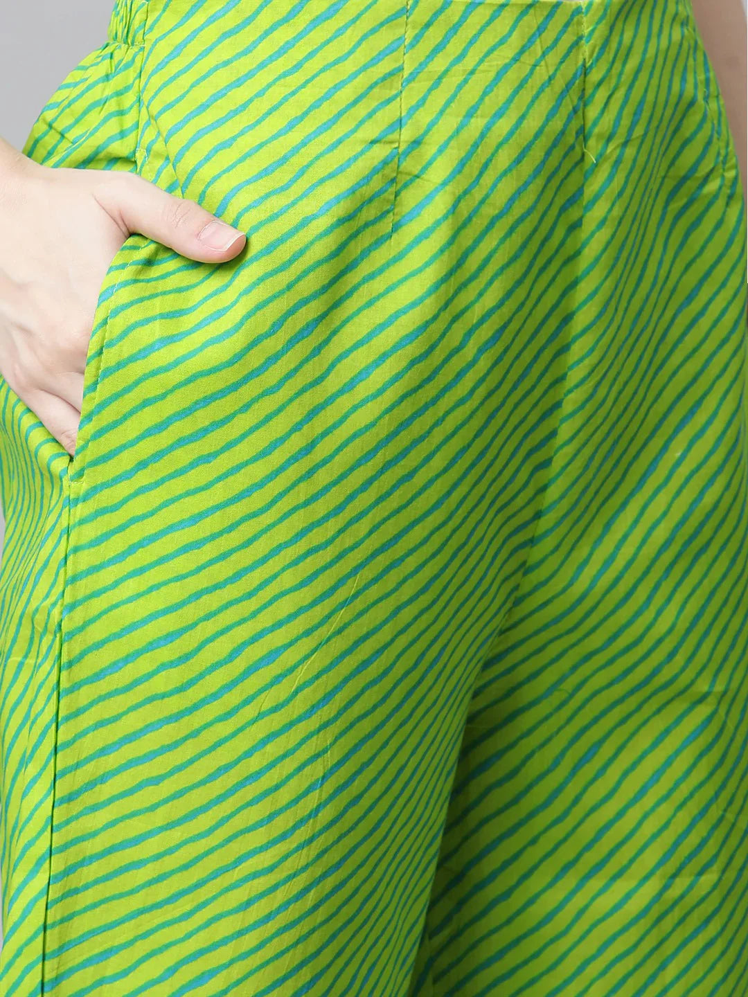 Jompers Women's Blue & Green Ethnic Motifs Printed Pure Cotton Kurta With Trousers & Dupatta - Distacart