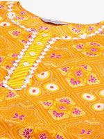 Thumbnail for Jompers Women's Yellow & Pink Ethnic Motifs Printed Pure Cotton Kurta With Trousers & Dupatta - Distacart