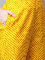 Thumbnail for Jompers Women's Yellow & Pink Ethnic Motifs Printed Pure Cotton Kurta With Trousers & Dupatta - Distacart