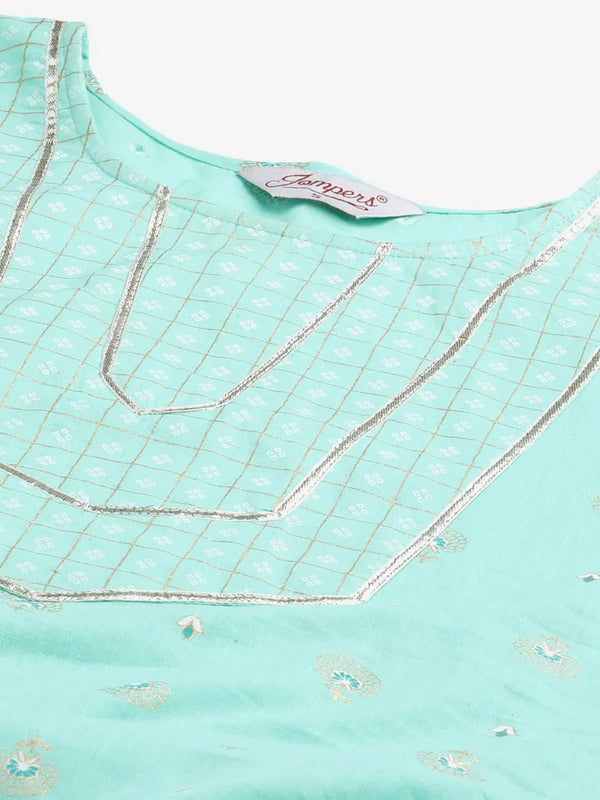 Jompers Women's Green Floral Printed Regular Pure Cotton Kurta with Trousers & With Dupatta - Distacart