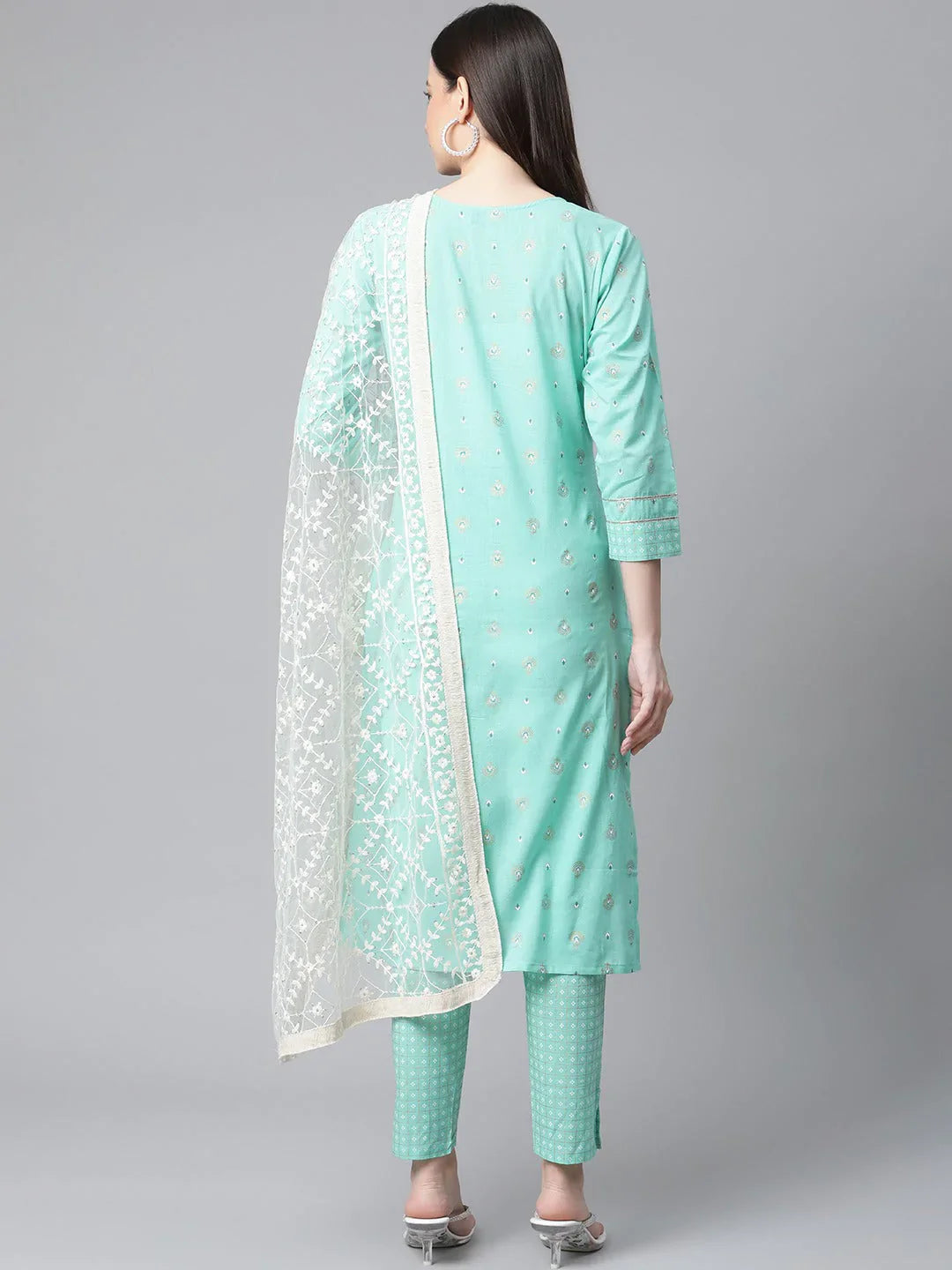 Jompers Women's Green Floral Printed Regular Pure Cotton Kurta with Trousers & With Dupatta - Distacart