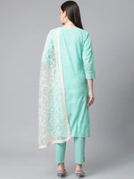 Thumbnail for Jompers Women's Green Floral Printed Regular Pure Cotton Kurta with Trousers & With Dupatta - Distacart