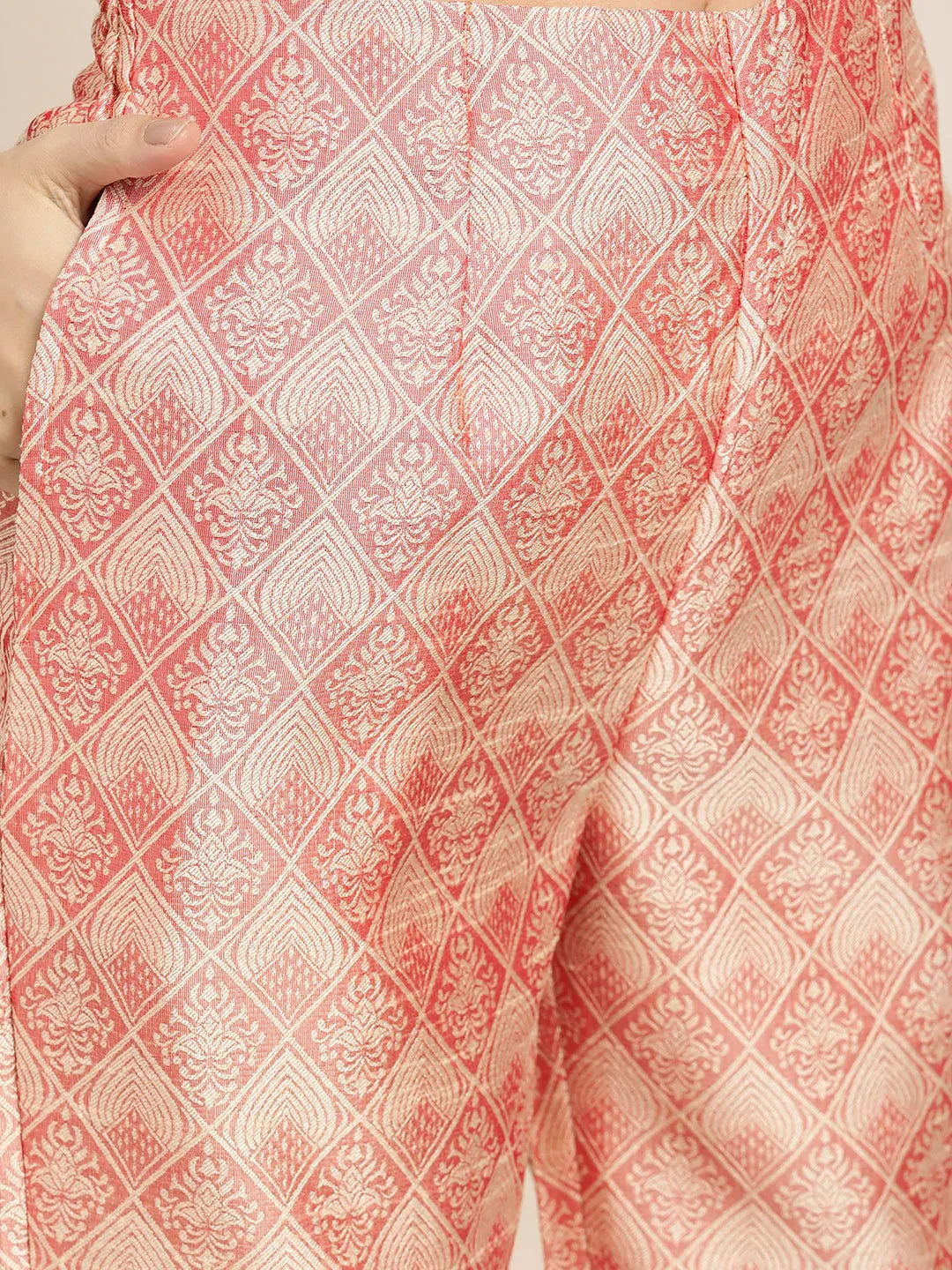 Jompers Women's Pink Jacquard Woven Design Straight Kurta Trousers & Chikankari Dupatta - Distacart