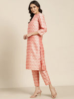 Thumbnail for Jompers Women's Pink Jacquard Woven Design Straight Kurta Trousers & Chikankari Dupatta - Distacart
