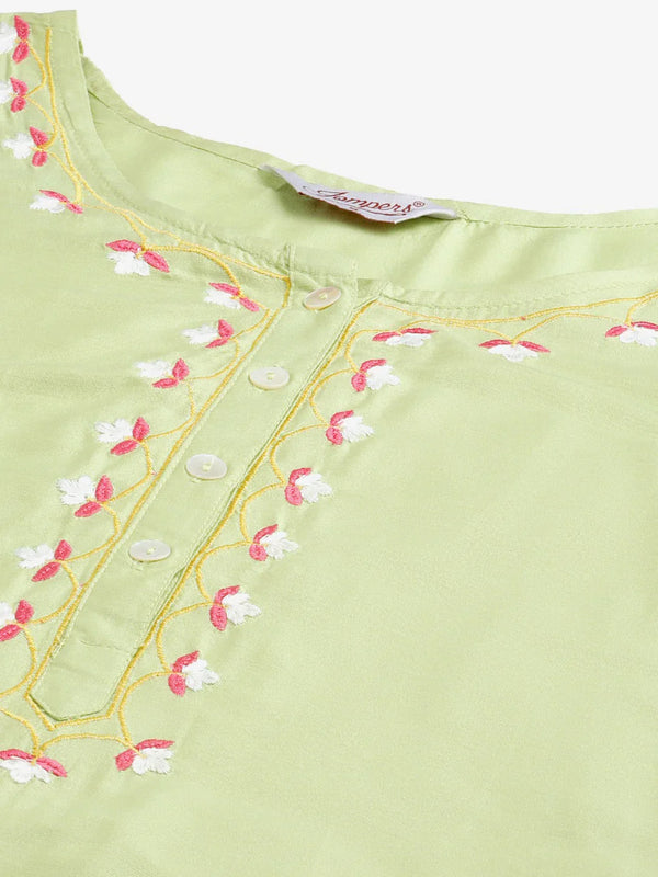 Jompers Women's Green Embroidered Regular Kurta with Trousers & With Dupatta - Distacart