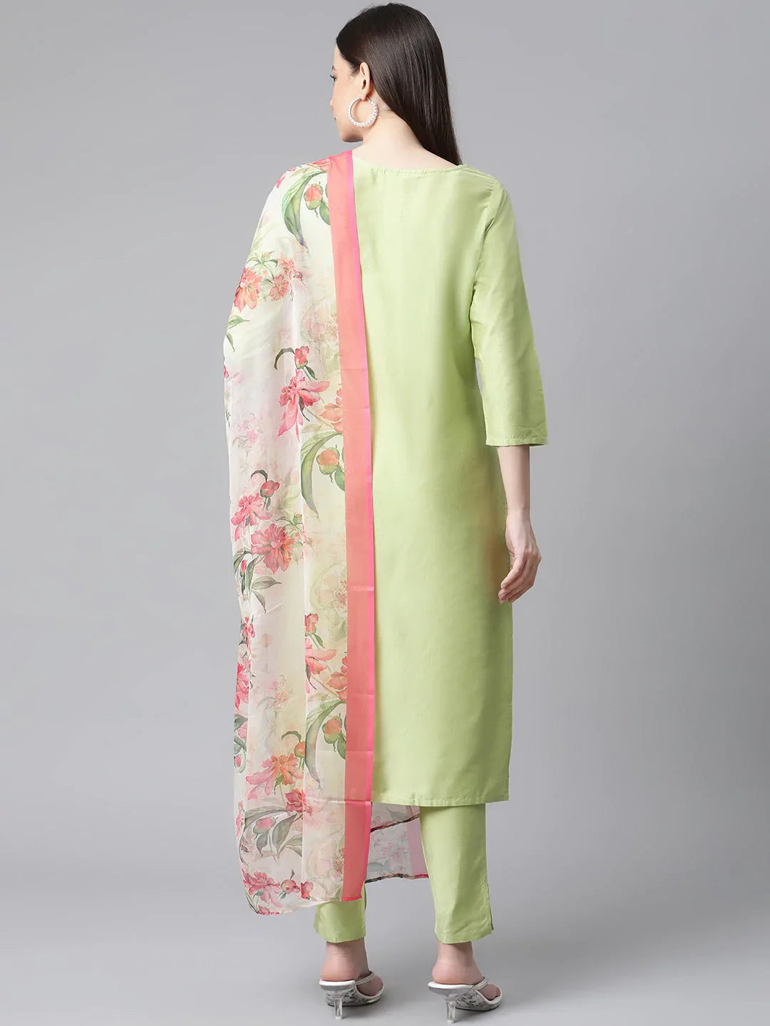 Jompers Women's Green Embroidered Regular Kurta with Trousers & With Dupatta - Distacart