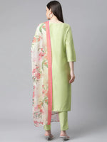 Thumbnail for Jompers Women's Green Embroidered Regular Kurta with Trousers & With Dupatta - Distacart