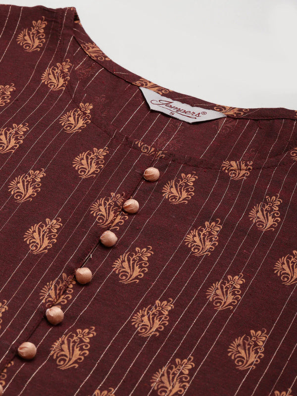 Jompers Women's Printed Kurta with Trousers & With Dupatta - Maroon - Distacart