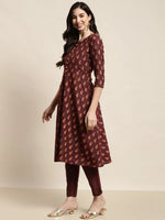 Thumbnail for Jompers Women's Printed Kurta with Trousers & With Dupatta - Maroon - Distacart