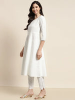 Thumbnail for Jompers Women's Sequinned Kurta with Trousers & With Dupatta - White - Distacart