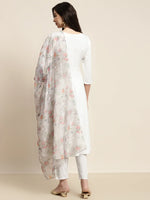 Thumbnail for Jompers Women's Sequinned Kurta with Trousers & With Dupatta - White - Distacart