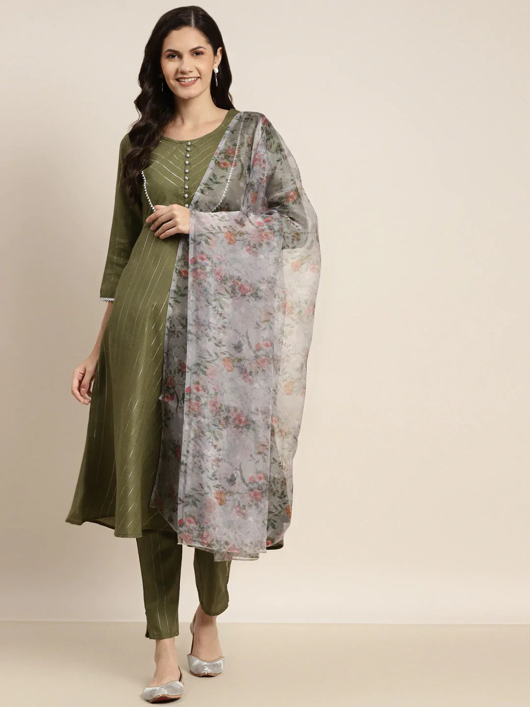 Jompers Women's Gotta Patti Kurta with Trousers & With Dupatta - Green - Distacart