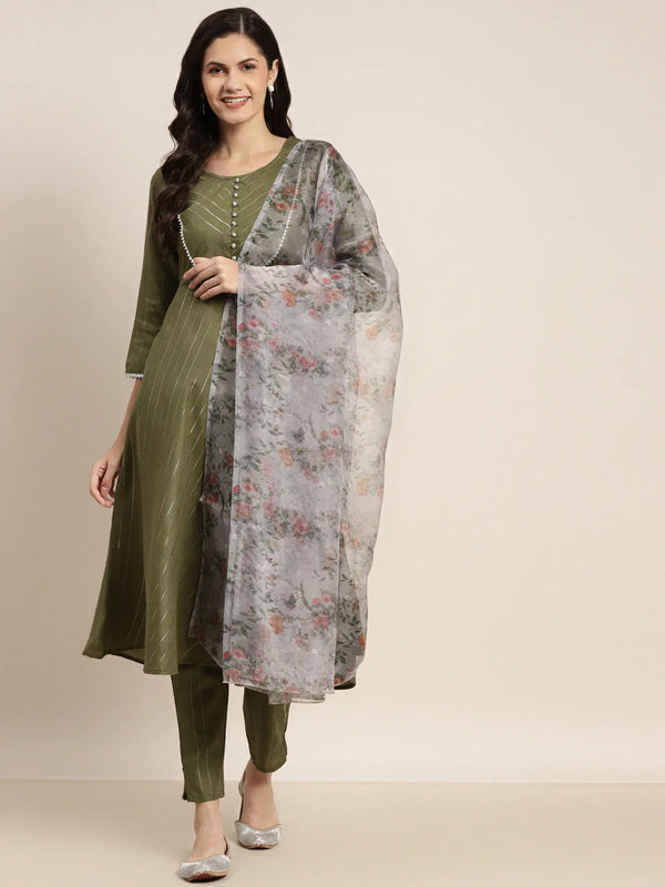 Jompers Women's Gotta Patti Kurta with Trousers & With Dupatta - Green - Distacart