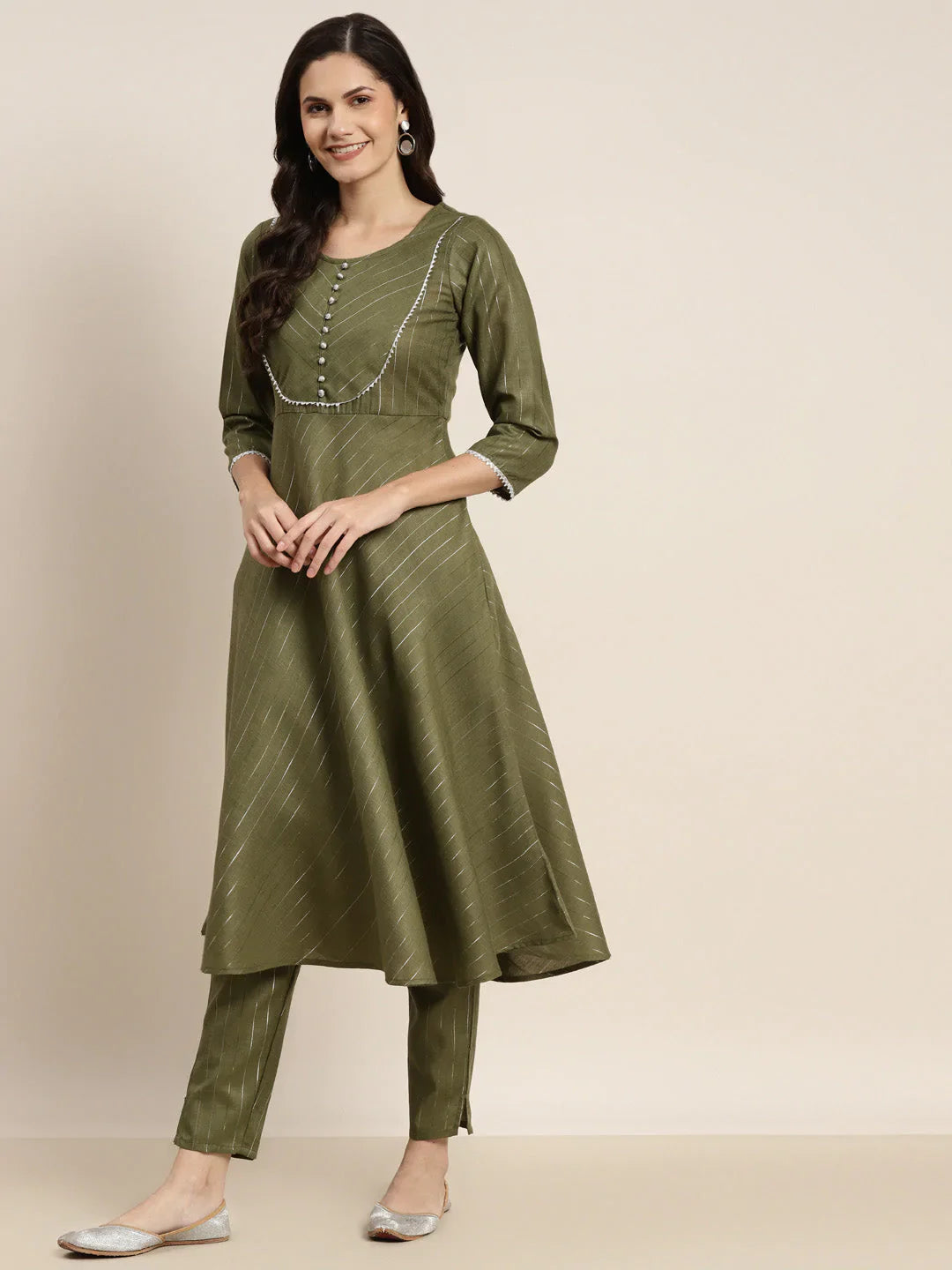 Jompers Women's Gotta Patti Kurta with Trousers & With Dupatta - Green - Distacart
