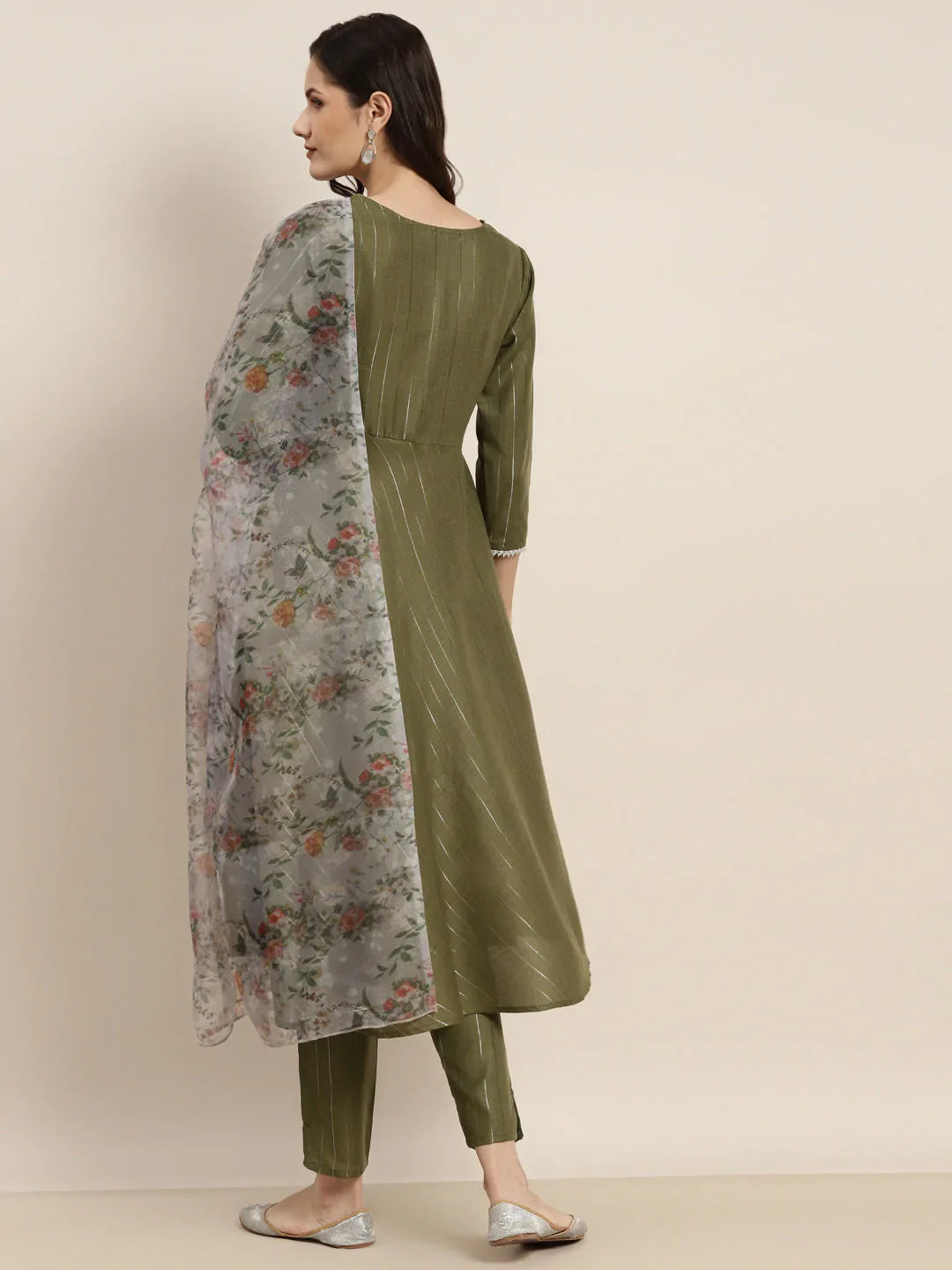 Jompers Women's Gotta Patti Kurta with Trousers & With Dupatta - Green - Distacart