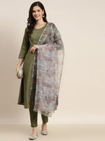 Thumbnail for Jompers Women's Gotta Patti Kurta with Trousers & With Dupatta - Green - Distacart